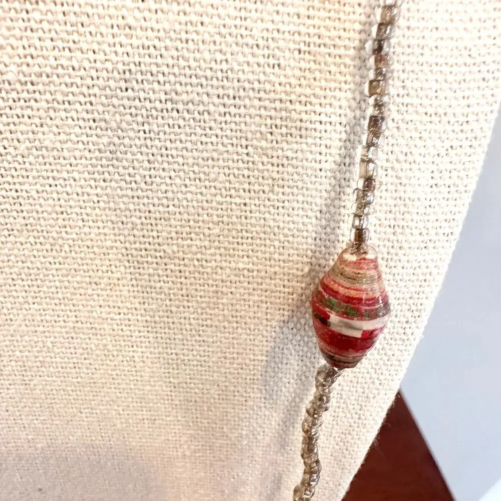 Beaded Necklace Long continuaus loop paper seed bead casual coastal jewelry
